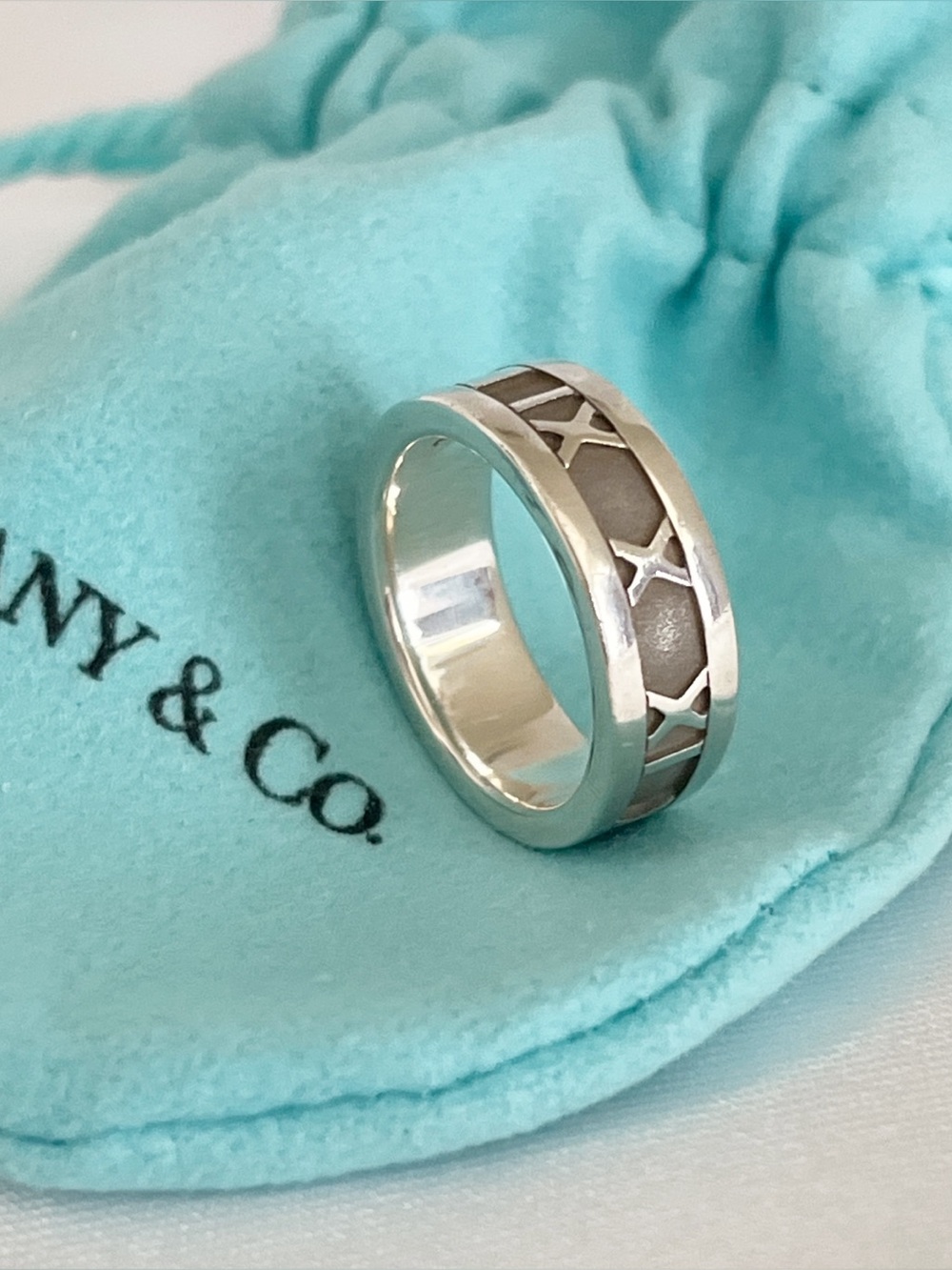 Tiffany & Co. Sterling Silver Atlas Ring Roman Numerals Band 4.5